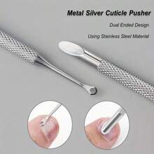 2 piezas Empujador de cutículas de acero inoxidable de grado profesional con doble extremo, raspador de acero antideslizante para exfoliar los bordes de las uñas, cuidado de manos y pies unisex, limpieza de grietas de las uñas, juego de herramientas estándar para salón de uñas y DIY - por defecto - Ver 7