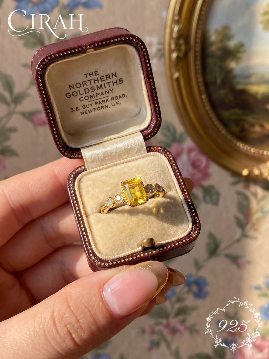 1件女款優雅方形戒指,精緻珠寶,週年紀念生日禮物 - 金色 - 查看 1