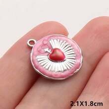 2pcs Rose Red Pearlescent Light Pink Oil Drip Sacred Heart Pendant Jewelry Making Charms 304 Stainless Steel Heart Pendant Sun Chain Flame Heart Pendant Suitable For Necklace Bracelet Earrings Bag Chain Decoration Personalized Vintage Fashion Accessories Enamel Sacred Heart Pendant Handmade DIY Gift Men Women Accessories Jewelry Supplies - Love Heart - View 20