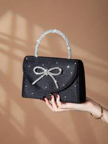 REMANLAND Shiny Evening Clutch, Elegant Fashion Envelope Bag, Rhinestone Decorated Handbag, Party & Wedding Bridal Purse - Black - View 4