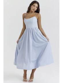 Vestido Largo de Tirantes Finos sin Espalda, y Veraniego para Mujer - Azul - Ver 3