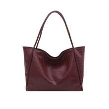 Bolso de cuero genuino de lujo, clásico y elegante, adecuado para uso diario y ceremonias. Bolso de mujer de gran capacidad, nuevo bolso tote de moda 2026, bolso de mano con patrón de cocodrilo, bolso de hombro, versátil para el transporte diario. - Rojo - Ver 2