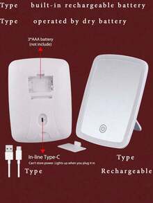 1件 LED 化妝鏡，附前燈梳妝鏡，3種燈光模式可充電化妝鏡，現代風格內置電池觸控式，便攜可折疊緊湊鏡，女士旅行照明鏡，情人節禮物，適合日常使用，Ins風 - 白色 - 查看 10