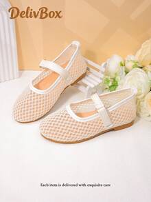 Fresh Minimalist Style Girls' Slip-On Shoes, Cream White Mesh Tulle Versatile Summer Footwear - White - View 8
