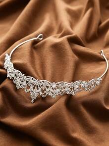 1 pieza Diadema con mini corona incrustada de rhinestones, adecuada para fiestas, cumpleaños, bodas - Plateado - Ver 5