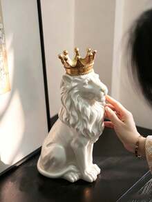 白色樹脂雕像配金色皇冠 - 雄偉動物雕像裝飾，適用於書架、壁爐架和玄關。為客廳、辦公室或現代家居空間增添優雅現代魅力，房間裝飾 - 新款 - 查看 9
