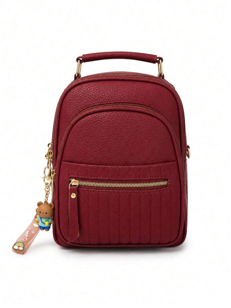 Women's Small Mini Backpack Bag, Premium PU Leather, Luxury Casual, Reinforced, With Keychain W3018 - 紅色 - 查看 1