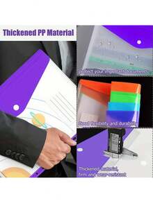 6 PCS Plastic Expandable Binder Pockets, 2/3/4 Ring Compatible File Pouches With Snap Button And Label Insert, Random Color Clear Organizers For School Office Business Home - Multicolor - View 9