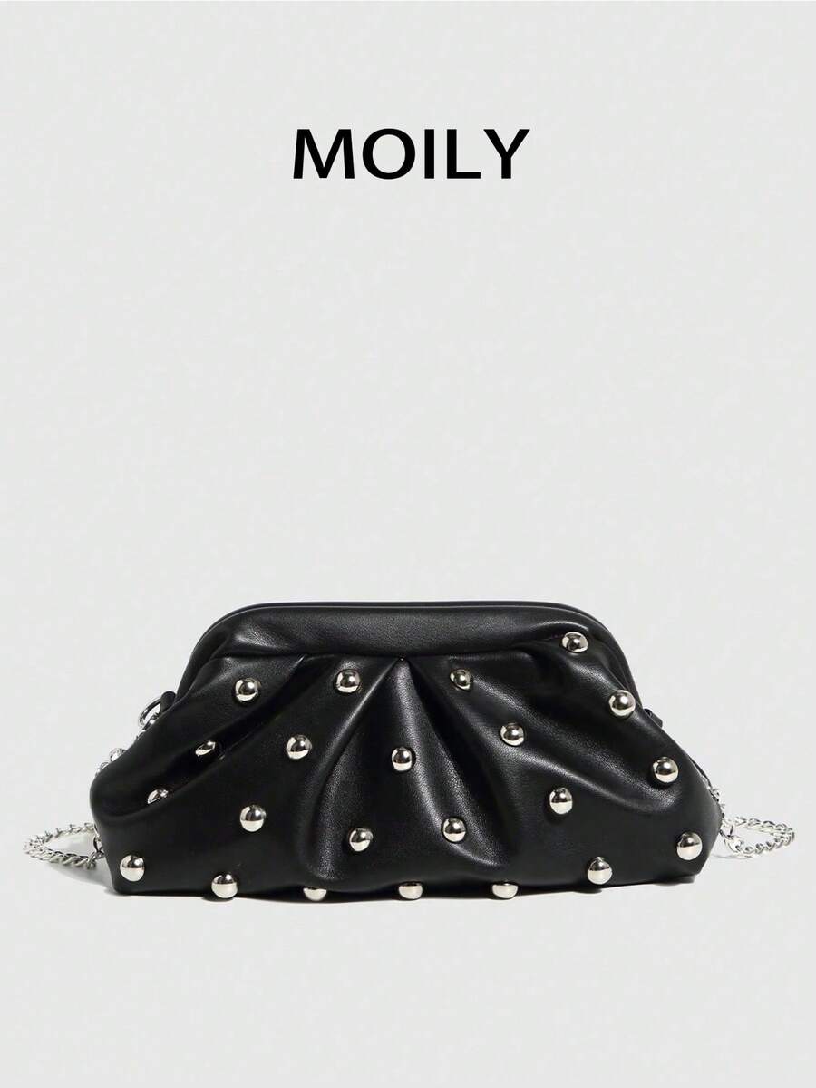 Bolsa de Praia com Franzido Nuvem Cravejada para Mulheres, Bolsa de Mão de Embreagem de Moda, Casual Diária, Bolsa de Maquiagem de Grande Capacidade, Bolsa de Ombro, Bolsa de Festa, Bolsa de Presente