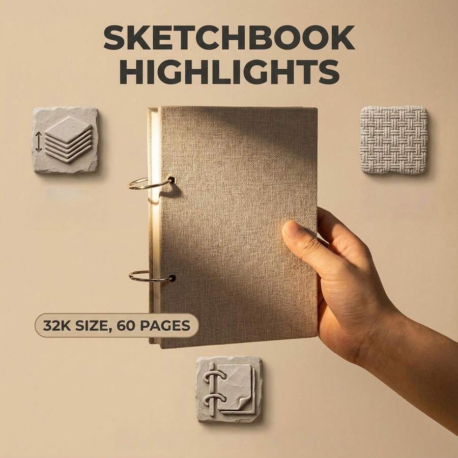 1pc Linen Cover Sketch Pad, 32K Drawing Notebook, Detachable Drawing & Sketching Spiral Notebook - Single Piece - View 1