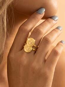 1pc Fashionable Personalized Coin Ring, Suitable For Women's Party Wear, Holiday Gift - Gold - View 7