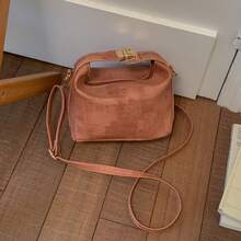 Bolso de mano moderno y versátil para mujer, estilo casual elegante con un toque de alta gama, bolso de hombro estiloso ideal para ir de compras, 2026, hermoso cierre de broche, nuevo color sólido, sencillo, a la moda, casual, para ir al trabajo, bolso de mano, de hombro, bandolera, pequeño y cuadrado para mujer. - Rosa - Ver 4