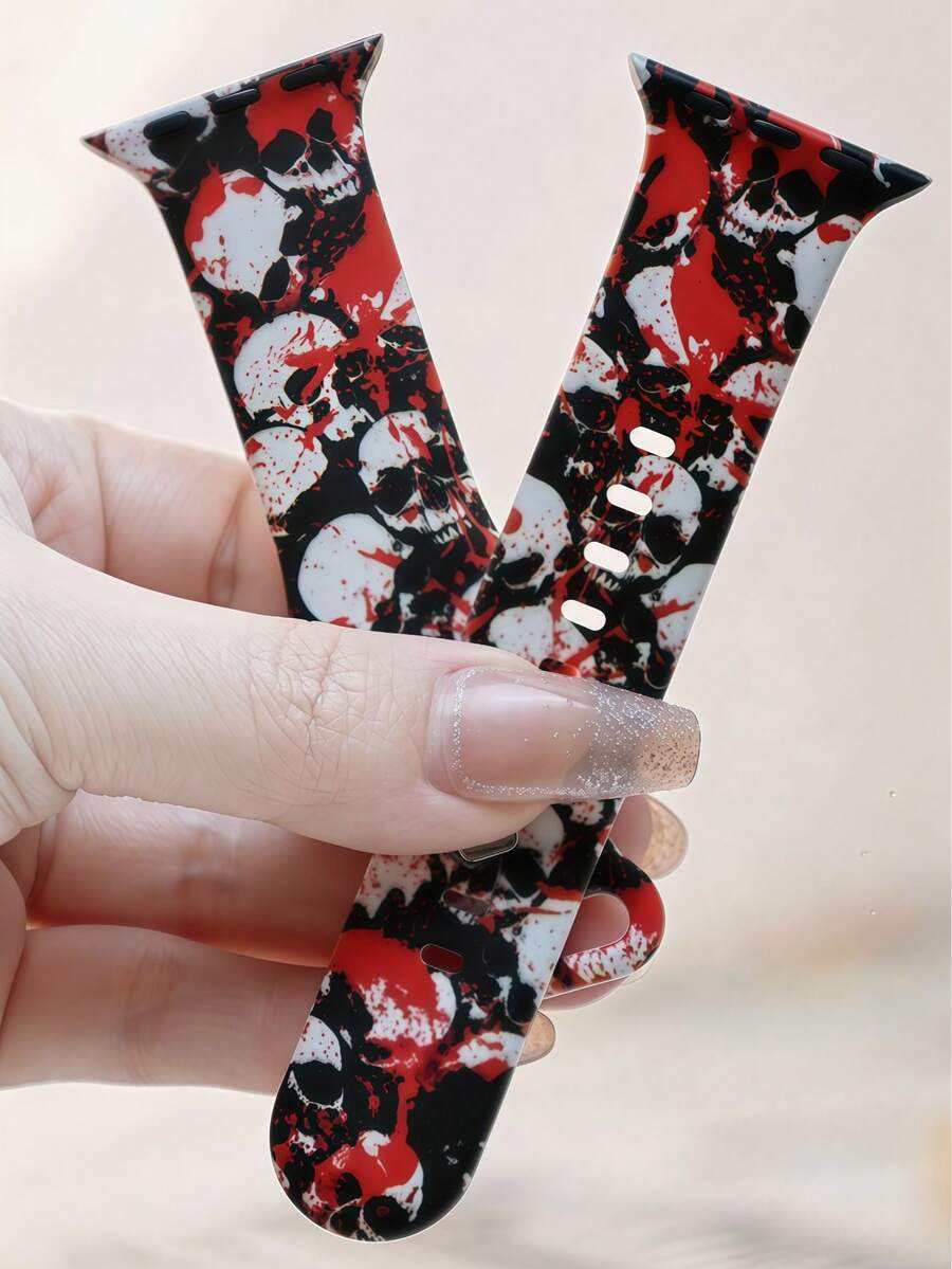 1件女款哥德式骷髏蛇紋矽膠錶帶,適用於 38/41/40/44/42/45/49mm (S10 42mm/46mm),柔軟運動替換錶帶,兼容 Ultra/SE/Series 10/9/8/7/6/5/4/3/2/1,時尚個性化配件 - 彩色 - 查看 1