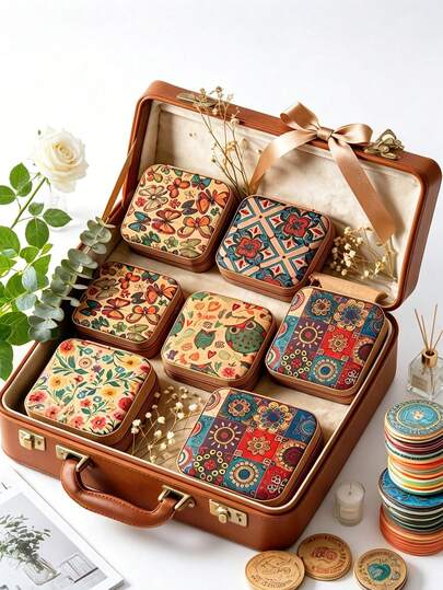 1pc Vintage Printed Portable Jewelry Storage Box Set, Rust-Proof Accessories Organizer, Travel & Home Ring Earring Holder, Great Gift For Friends