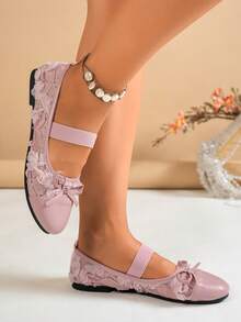 Sandal bệt nữ phong cách Âu Mỹ mới mùa hè, mũi vuông rỗng, đính nơ ren, quai co giãn, dễ xỏ, thoáng khí, thoải mái, đa năng đi bộ, phối váy, đi biển - Hồng - Xem 3