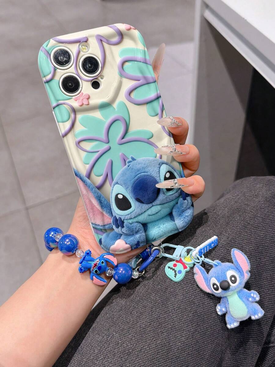 Disney Has Authorized, Phone Case - Chain Set, The Stitch Lilo & Stitch 3D Phone Case Plus A Silicone 3D Stitch Bracelet With Metallic Ring Removable Bracelet, Stitch And Angel Pattern, Compatible With Iphone17/16/15/14/13/12/11/XS/XR/X Plus Pro Max, A Stylish Cartoon Phone Case, The Perfect Gift Choice, Phone Protection, Durable Phone Cover, Great Gift For Friends And Family. - trắng - Xem 1