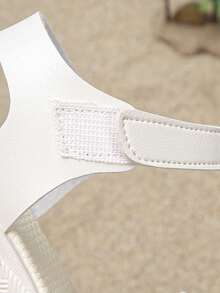 1 Par de Sandálias Plataforma de Verão para Meninas, Moda Minimalista Trançada, Fechamento Prático com , Adequado para Uso Diário, Exterior, Praia, Sola Grossa, Confortável, Sandálias de Salto Alto com Bico Aberto para Crianças - Branco - Visão 9