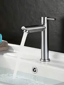 Single Hole Stainless Steel Bathroom Basin Faucet, Single Handle Cold Water Bathroom Sink Faucet, Brushed Finish, 304 Stainless Steel Construction, Single Handle Ceramic Valve Core, Single Hole Installation, Classic Cold Water Design, Modern Minimalist Style, Suitable For Kitchen Sink, Bathroom Washbasin And Vanity, Modern Home Decor, Modern Bathroom, Home Bathroom And Outdoor RV Sink Faucet, Ideal Gift For Family And Friends - Silver Straight Tip - View 8