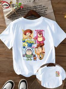 Breathable Cotton Disney Fan Tee | "Toy Story Squad" Jessie, , Buzz & Woody 4-Panel Graphic Print | Movie-Themed Park-Ready Pullover Shirt - 白色 - 查看 1