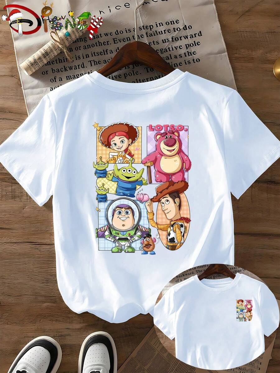 Breathable Cotton Disney Fan Tee | "Toy Story Squad" Jessie, , Buzz & Woody 4-Panel Graphic Print | Movie-Themed Park-Ready Pullover Shirt - 白色 - 查看 1