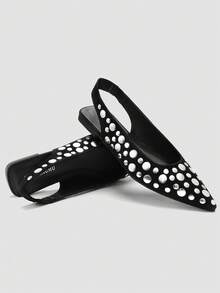 ADAMUMU Nuevas sandalias planas de ballet Mary Jane para mujer con punta fina y tiras delgadas, zapatos de cuero charol completo con empeine bajo, versátiles para uso diario, citas, fiestas y vacaciones - Negro - Ver 3