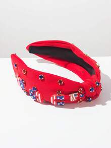 1pc USA Flag Knot Headband With Rhinestones, Unique Creative Accessory For 4th Of July Independence Day Hairband - FG105 - Red - View 3
