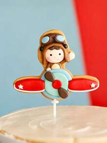 1 pieza Decoración para pastel de arcilla suave con avión y niño, avión rojo, globo, nube, decoración de pastel, adecuado para fiesta de cumpleaños, fiesta temática, regalo para niños - Multicolor - Ver 10