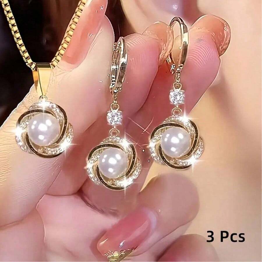 3pcs/Set New Fashion Cat Eye Stone Elegant Pendant Necklace, High-End Exquisite Light Luxury Personalized Versatile Commemorative Gift - White - View 1