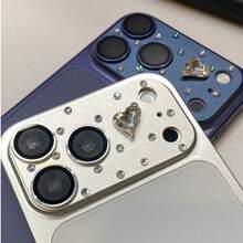 Anillo protector de lujo y creativo con forma de corazón y cristales brillantes para la lente de la cámara del 17 Pro Max, accesorio protector para la cámara trasera del 17 Pro - Plateado - Ver 5