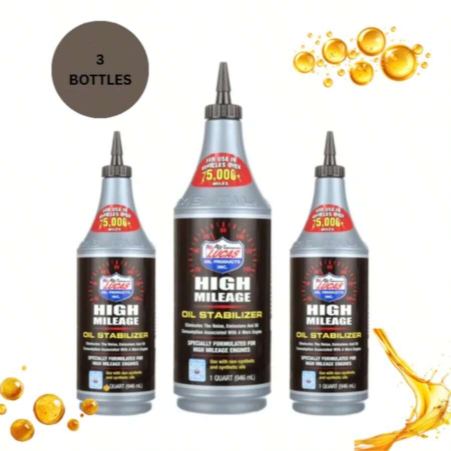 Lucas Oil High Mileage Oil Stabilizer, 1 Qt 3-Pack Engine Oil Additive For Wear Protection & Performance - Oil - View 1