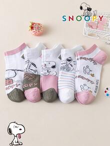 10/5/1 Pair Snoopy Women's Short Socks, Cartoon Puppy Pattern, Low Cut, Pink - Multicolor - View 15