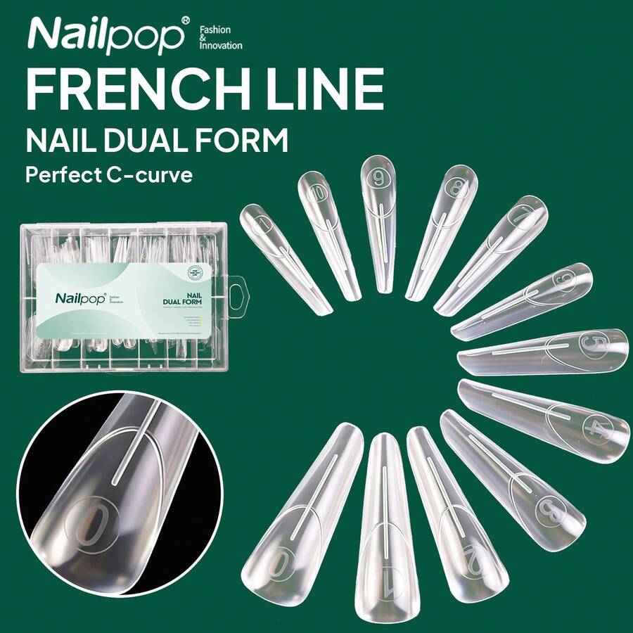 nailpop 140片装可重复使用超薄无缝预切双头短指甲模具套装,杏仁形和椭圆形,14种尺寸 - 無色 - 查看 1