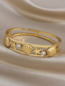 1pc Travel Summer Starfish Bangle Bracelet For Women Double Layered Stainless Steel Bangle Bracelet For Party Vacation Season Festival Mother Day Valentine Christmas Jewelry Gifts - Multicolor - View 7