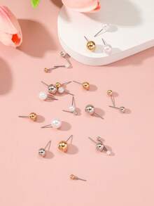 24pcs Set Resin Pearl Inlaid Earrings, Elegant High-End Luxury Earring Jewelry Set - Multicolor - View 3