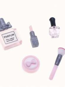 5pcs Miniature Dollhouse Makeup, Miniature Perfume Dollhouse Decor, 1/12 Scale Realistic Mini Lipstick, Perfume, Nail Polish, Blush Brush Compatible With Doll & For Collections - 5Pcs - View 4