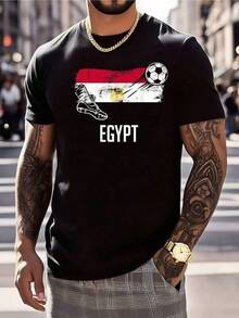 T Shirt Print ,Graphic-Cotton Tees Size Plus, Cartoon Round Neck Short Sleeve, Egypt Jersey Egyptian Soccer Egyptian-Shirt  Men's-Shirt Graphic Tees Crop Tops Outfits Tops Sport-Shirt ,Y2K,Oversized Shirt Men,With Shirt,Summer Tops,Shirt Suitable - 黑色 - 查看 1