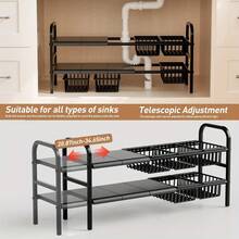 1 pieza Organizador y armario expandible debajo del fregadero, estante de gabinete de metal con cesta extraíble, organizador multifuncional negro que ahorra espacio para debajo del fregadero de la cocina y el baño, organizador y almacenamiento. Regalos de Acción de Gracias y Navidad - Negro - Ver 4
