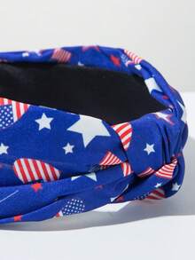 1 pieza Diadema de tela estampada de moda con ala ancha, personalizada con bandera nacional, estrella, patrón de corazón, accesorio para el cabello minimalista y versátil, diadema de bandera nacional para el Día de la Independencia - FG795 - Azul - Ver 3