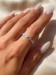 1pc 925 Sterling Silver Minimalist Versatile Infinity Twist Ring, Suitable For Women's Daily Wear, Party Gift, Holiday Gift, Exquisite Jewelry Gift - Antique Silver - View 3
