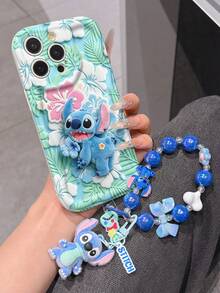 Disney Has Authorized, Phone Case - Chain Set, The Stitch Lilo & Stitch 3D Phone Case Plus A Silicone 3D Stitch Bracelet With Metallic Ring Removable Bracelet, Stitch And Angel Pattern, Compatible With Iphone17/16/15/14/13/12/11/XS/XR/X Plus Pro Max, A Stylish Cartoon Phone Case, The Perfect Gift Choice, Phone Protection, Durable Phone Cover, Great Gift For Friends And Family. - 白色 - 查看 2