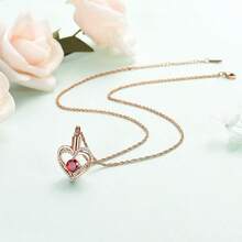Cremation Jewelry Heart Urn Necklace For Ashes For Women Gilrs Memorial Keepsake Birthstone Pendant - Rose Gold-red - View 2