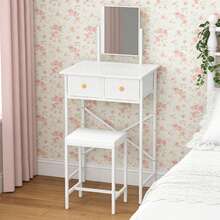 Small Vanity Desk With Mirror & Chair Makeup Vanity Table With 2 Drawers For Small Spaces - White - View 6