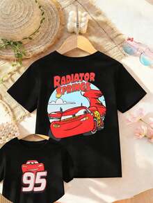 Disney Cars Lightning McQueen Baby T-Shirt 6-36 Months Unisex Toddler Top, Double Sided 95 Racing Graphic,  Everyday Wear, Express Delivery - 黑色 - 查看 2
