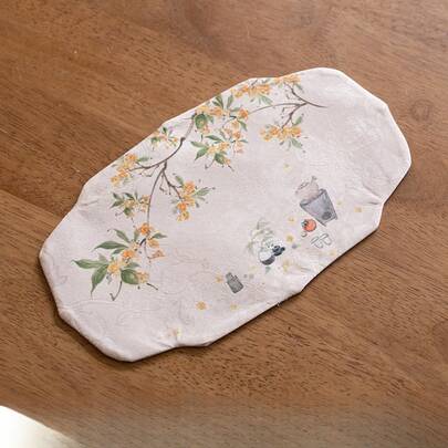 Soft Fabric Heat Insulation Tea Mat With Osmanthus Pattern