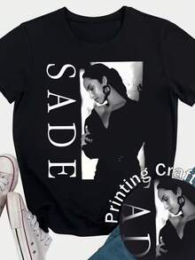 Camiseta de manga corta con estampado para mujer, ropa de primavera, atuendo para festividades, negra para verano, look playero, estilo vacacional, estilo rural, atuendo de oficina para mujer. - Negro - Ver 6