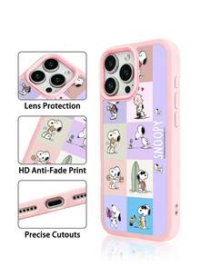Miniso Snoopy聯名卡通圖案手機殼，粉色邊框透明壓克力背板手機殼，夏季手機殼，節日禮物，防滑、防摔、防指紋手機殼，適用於iPhone 17, 17 Air, 17 Pro, 17 Pro Max, 11, 12, 13, 14, 15, 16 Pro, 16 Pro Max, 14 Plus, 15 Plus, 16 Plus, 16 Pro, 16 Pro Max, XR - 粉色 - 查看 3