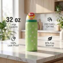 32oz Printed Insulated Water Bottles Features A Variety Of Eye-Catching Designs, Including Colorful Floral And Cartoon Patterns. The Portable Handle Fits Into Car Cup Holders, And The Large 32-Ounce Capacity Is Enough To Meet Your Hydration Needs Throughout The Day. It's A Stylish And Practical Drinking Companion For Commuting, The Office, Outdoor Camping, And Road Trips. - Màu vàng - Xem 4