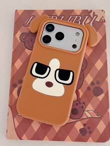 1pc 3D Bulldog Puppy Soft Silicone Large Hole Solid Color Cute Cartoon Case Compatible With IPhone 17 Pro Max/16 Pro Max, Full Coverage Anti-Fall 16 Pro, 17 Pro Camera Button - Brown - View 6