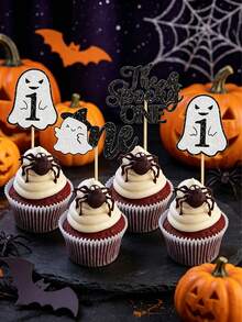 6/12/24 piezas Adornos para cupcakes del primer cumpleaños "The Spooky One", adornos de pastel con purpurina de fantasma de Halloween, adecuados para el primer cumpleaños "The Spooky One", baby shower "Little Boo" y decoraciones de fiesta con temática de Halloween - Decoración de pasteles 2 - Ver 5