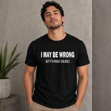 Men's Casual Crew Neck T-Shirt With "I May Be Wrong, But It's Very Unlikely" Print | 100% Cotton | Regular Fit | For Teens And Adults - Spring/Summer/Autumn Streetwear | Plus Size - 黑色 - 查看 16